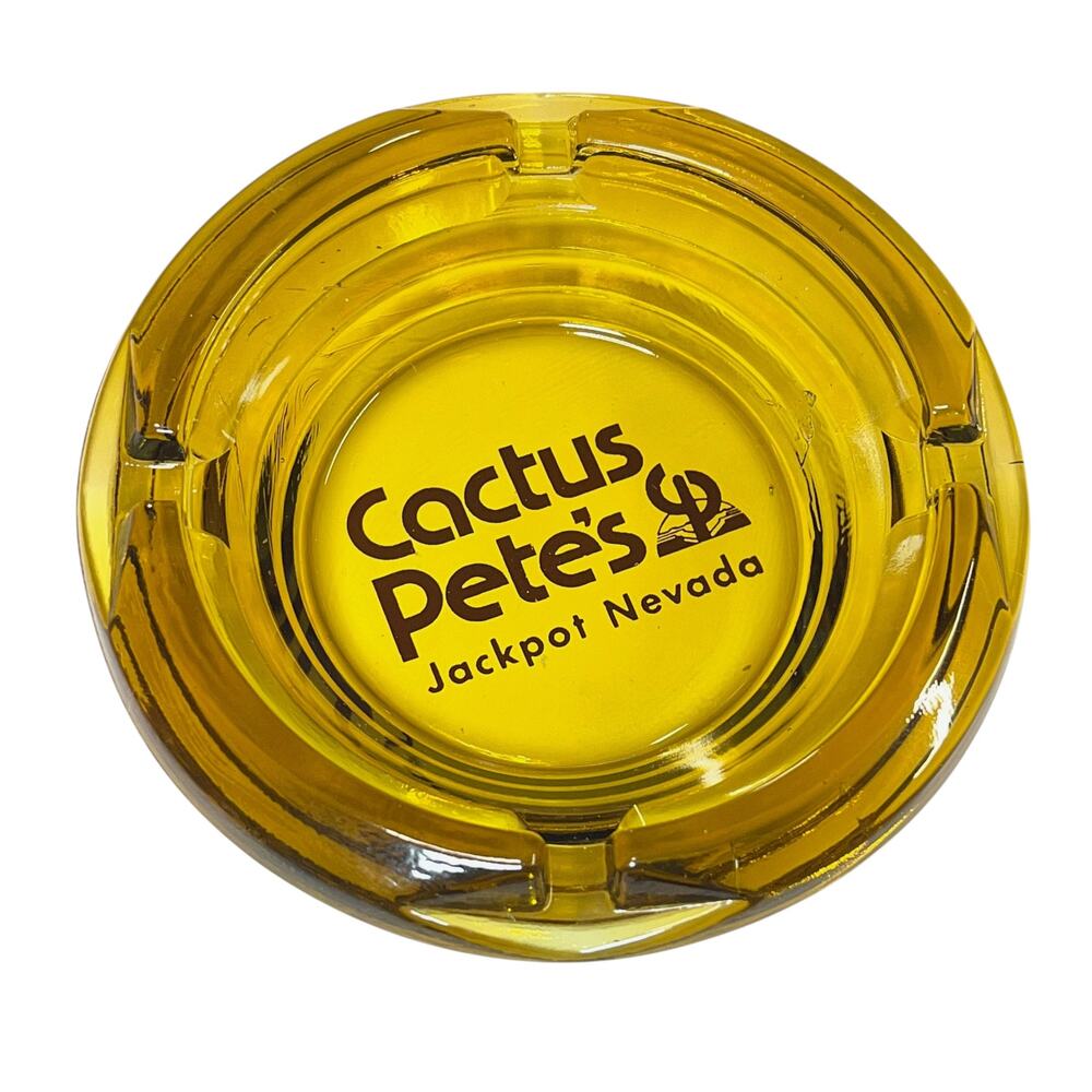Vintage Cactus Pete's Jackpot Nevada Amber Glass Casino Ashtray Souvenir
